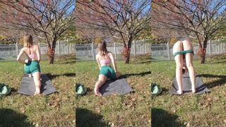 Brooke sexy MILF solo yoga + dildo ride outside HOT