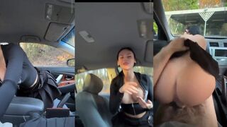 Raven haired beauty gets fucked in the car