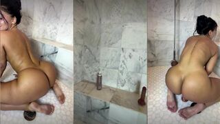 Emjayplays live shower dildo masturbation